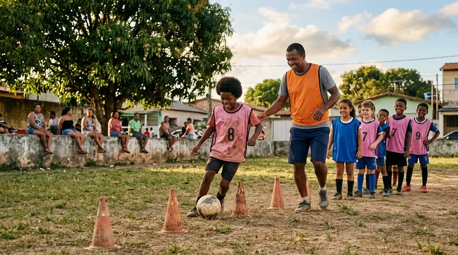 Jovens treinando futebol em campo