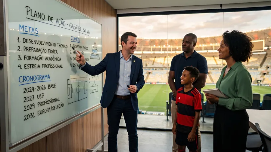 Pais planejando os próximos passos do filho no futebol